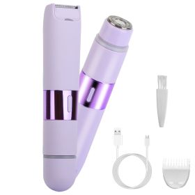 1Pc 2 In 1 Bikini Trimmer For Women Dual Head Cordless Body Shaver IPX5 Waterproof Rechargeable Pubic Hair Razor Wet And Dry Use For Bikini Under (Color: Purple)